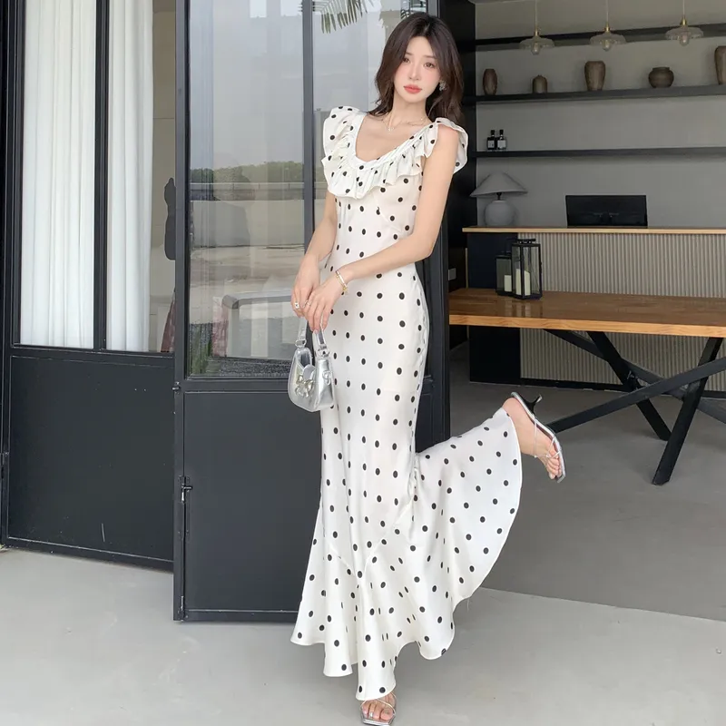 XIAOJUCHUANLI Sleeveless Dress Women's Polka Dot Skirt-2