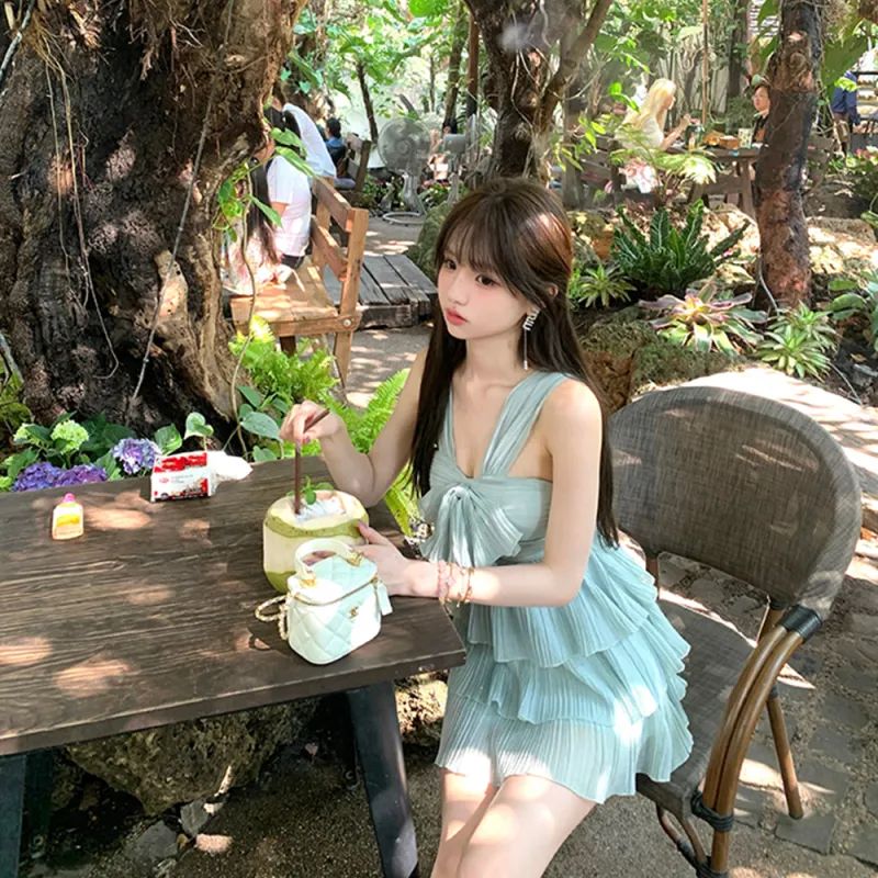 XIAOJUCHUANLI Slip Dress Women's Mint Green-5