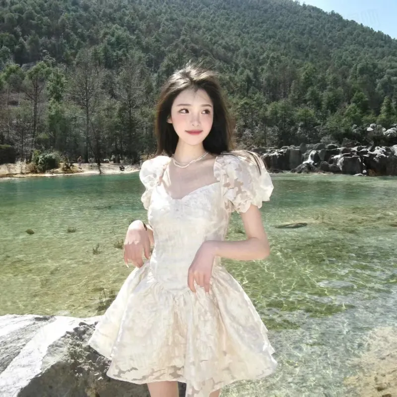 XIAOJUCHUANLI Short Sleeved Dress Women's Image Color-4