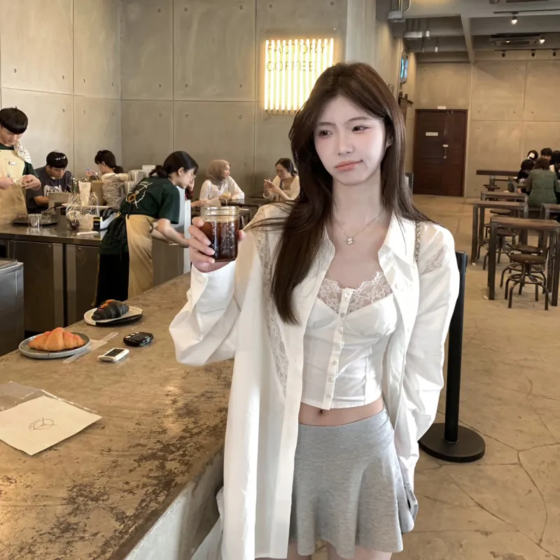 XIAOJUCHUANLI Skirt Set Women's White Three Piece Set-5