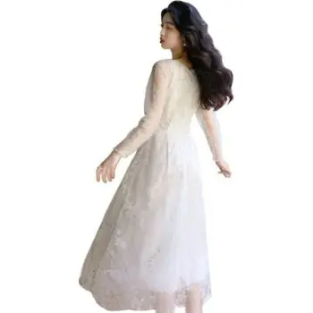 XIAOJUCHUANLI Long Sleeved Dresses Women's Elegant Gray