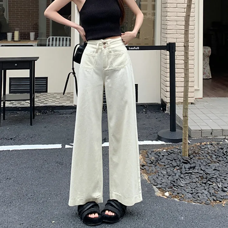XIAOJUCHUANLI Jeans Women's Apricot-3