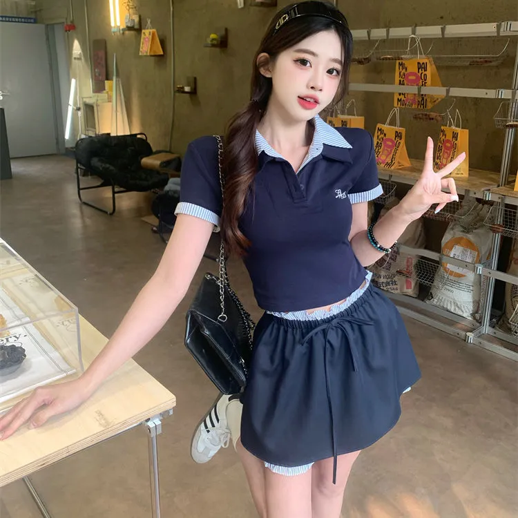 XIAOJUCHUANLI Skirt Set Women's Blue Set-2