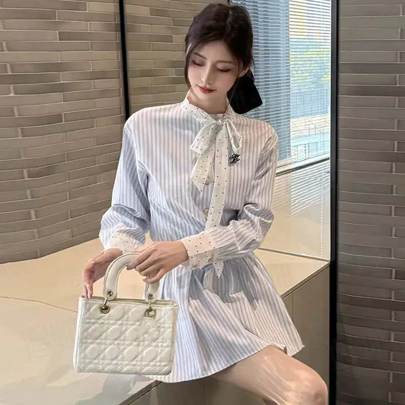 XIAOJUCHUANLI Long Sleeved Dress Women's Shirt Dress With Belt-6