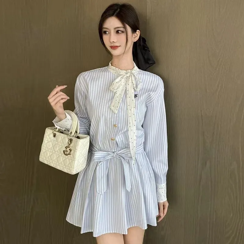 XIAOJUCHUANLI Long Sleeved Dress Women's Shirt Dress With Belt-2