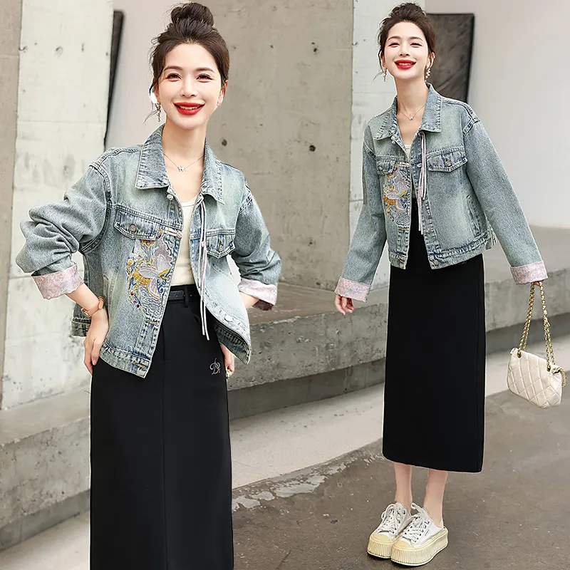 XIAOJUCHUANLI Denim Jacket Women's Light Blue-2