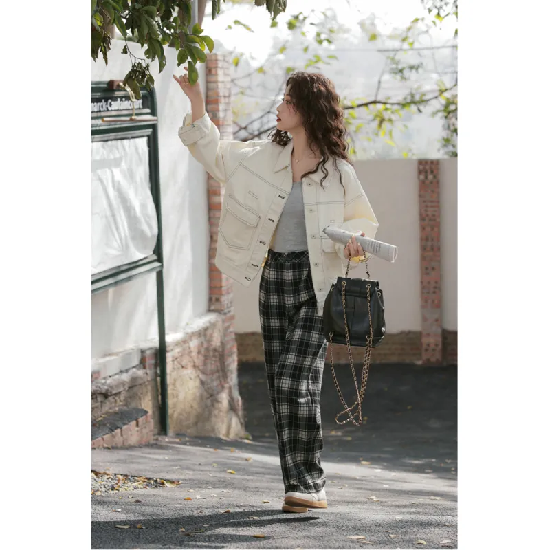 XIAOJUCHUANLI Denim Jacket Women's Apricot-2