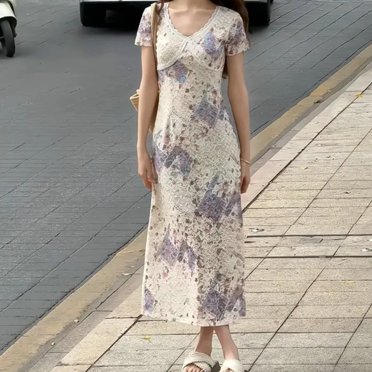 XIAOJUCHUANLI Short Sleeved Dress Women's Light Yellow-5