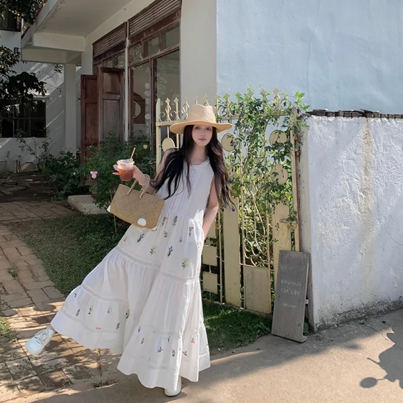 XIAOJUCHUANLI Sleeveless Dress Women's White-5