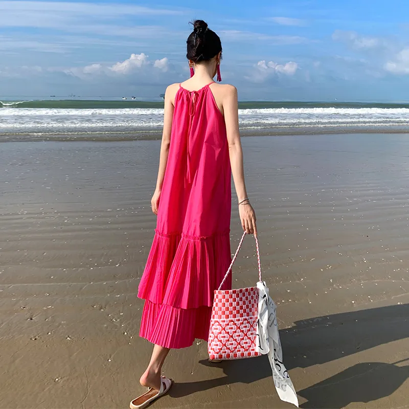 XIAOJUCHUANLI Slip Dress Women's Rose Red-2