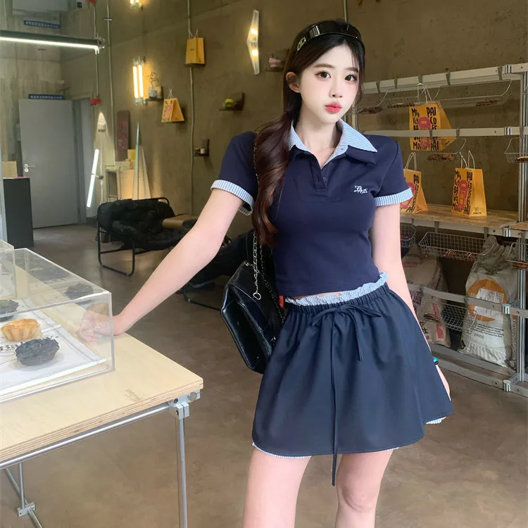 XIAOJUCHUANLI Skirt Set Women's Blue Set-5