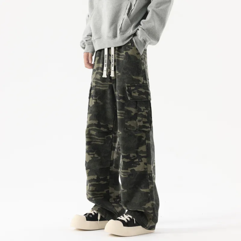 RICE NINE TEN Jeans Unisex Leopard Print Coffee-10
