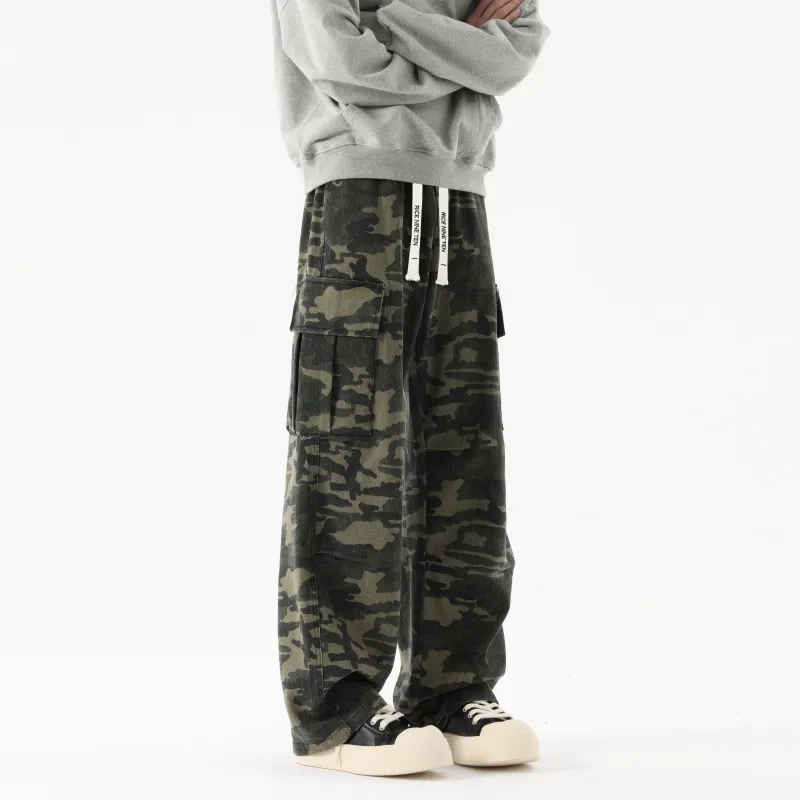 RICE NINE TEN Jeans Unisex Leopard Print Coffee-9
