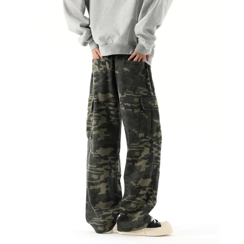 RICE NINE TEN Jeans Unisex Leopard Print Coffee-11