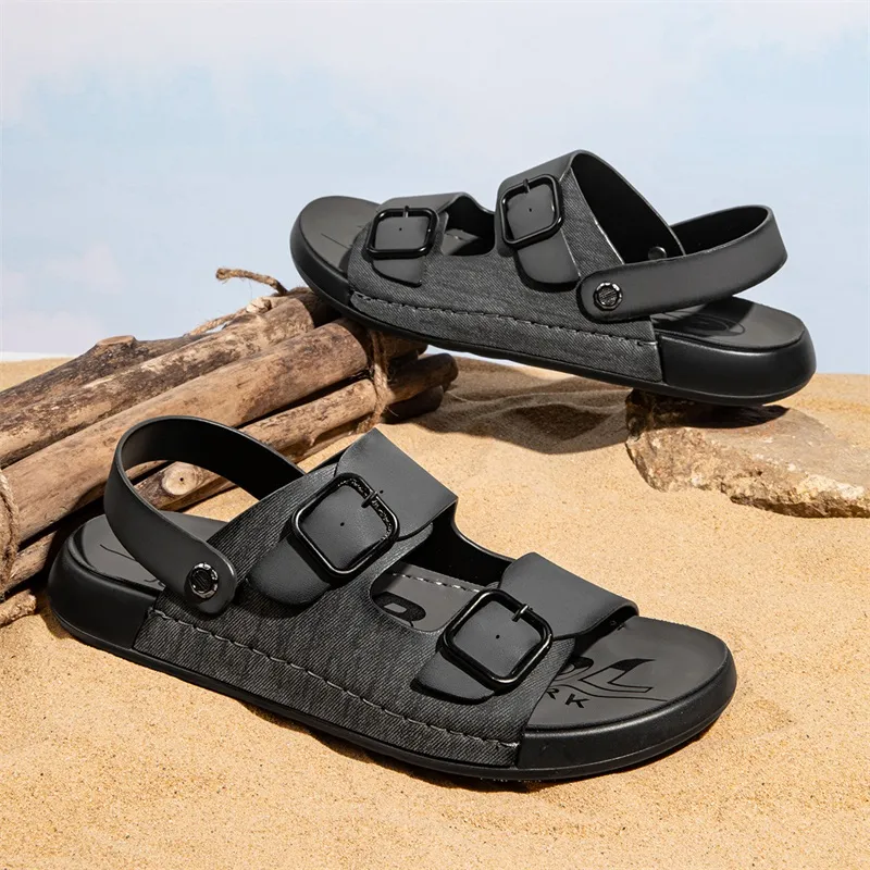 JOSINY Beach Sandals Men Black/Khaki-5
