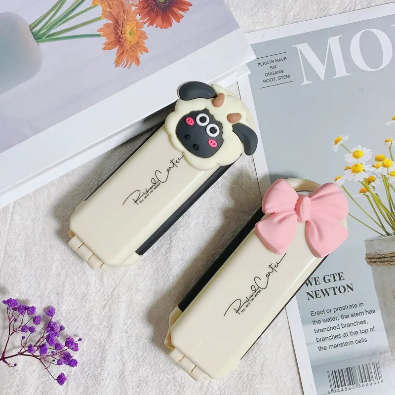 JOYTOUR Milk White Foldable Mini Comb With Mirror Portable And Compact Air Cushion Design Hairdressing Tool-2