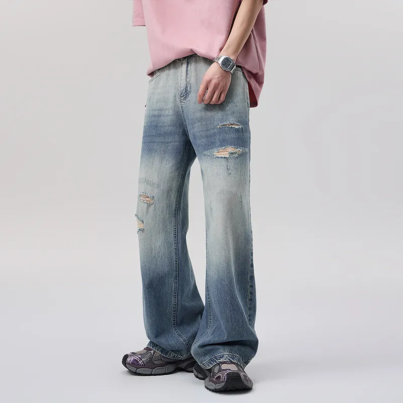 LANGWEIZHE Hip Hop Street Style Distressed Loose Fit Straight Fit Basic Casual Pants Unisex-10