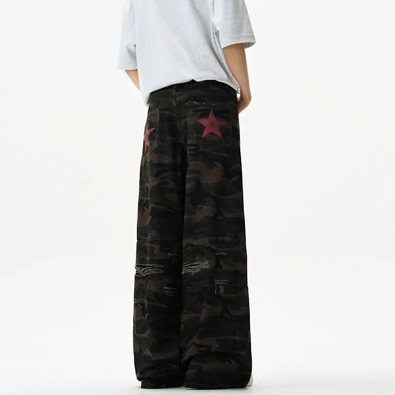 LANGWEIZHE Loose Fit Straight Fit Trendy Fashion Design Premium Camouflage Casual Pants Unisex-13