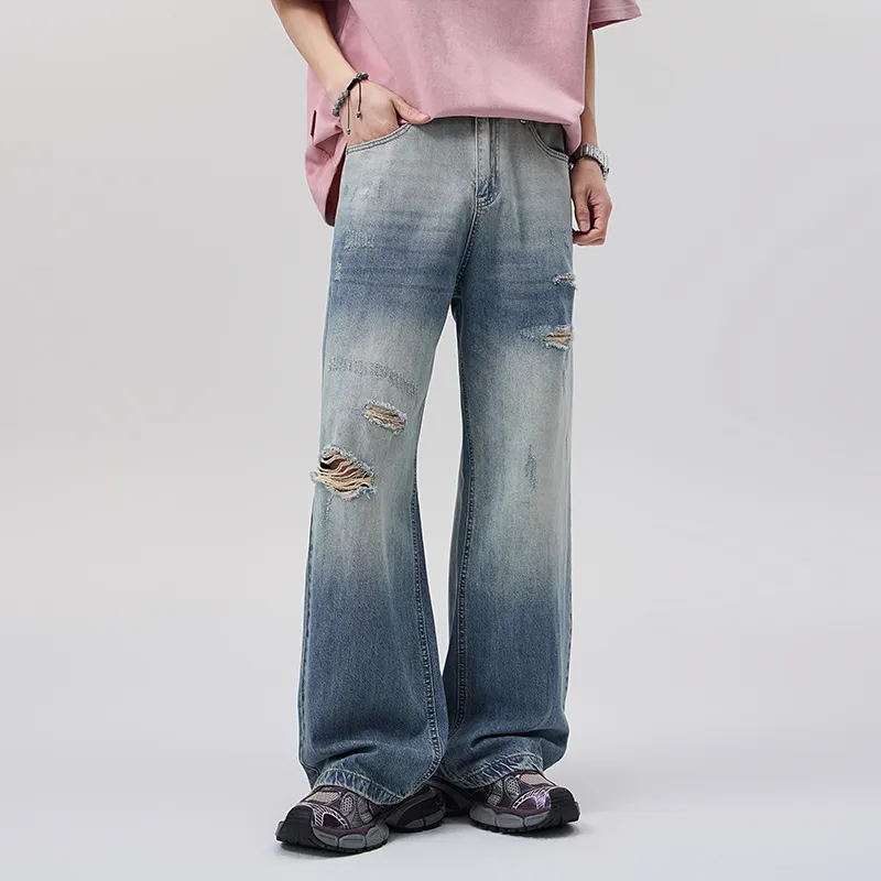 LANGWEIZHE Hip Hop Street Style Distressed Loose Fit Straight Fit Basic Casual Pants Unisex-9