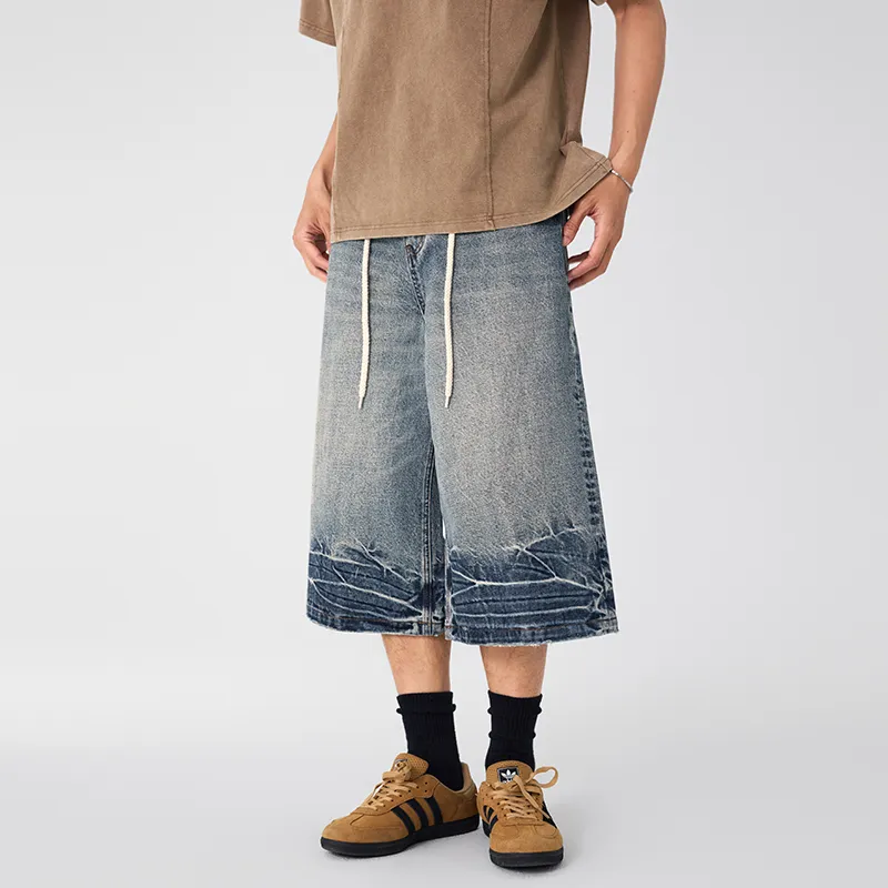 LANGWEIZHE Denim Shorts Unisex Nostalgic Blue-2