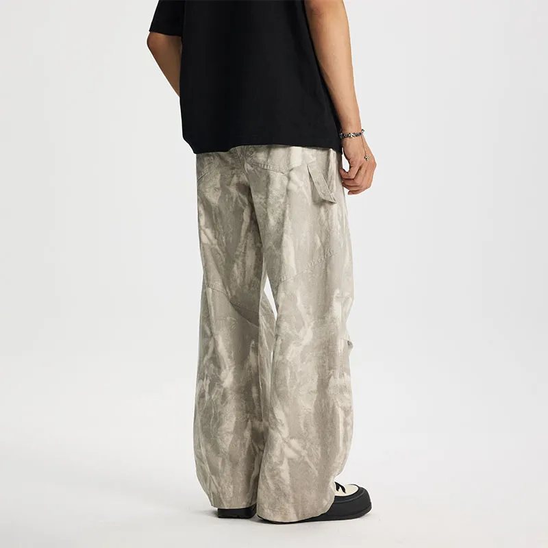 LANGWEIZHE Patchwork Design Premium Parachute Logging Pants Versatile Loose Fit Distressed Pants Unisex-12