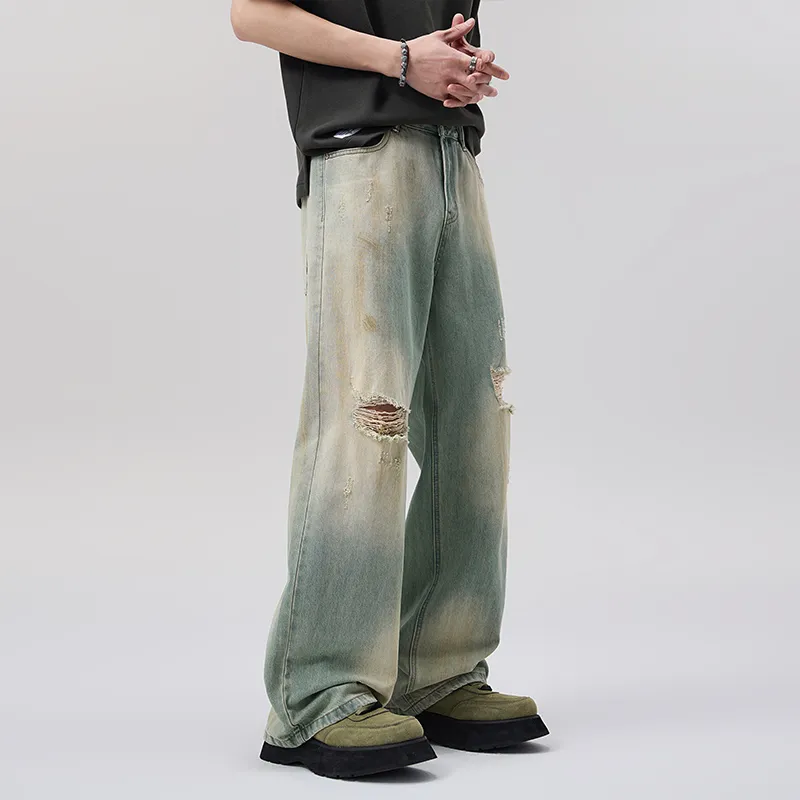 LANGWEIZHE Hip Hop Street Style Distressed Loose Fit Straight Fit Basic Casual Pants Unisex-19