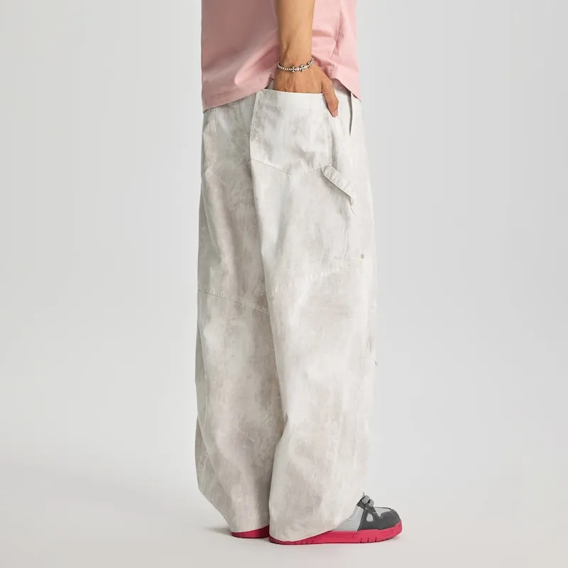 LANGWEIZHE Patchwork Design Premium Parachute Logging Pants Versatile Loose Fit Distressed Pants Unisex-6