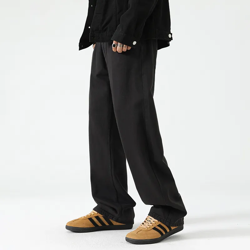 LANGWEIZHE Basic Versatile Fashion Draping Pants Loose Trendy Solid Color Casual Pants Unisex-11