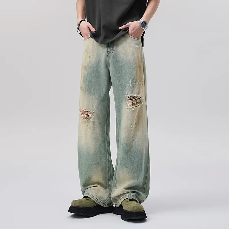 LANGWEIZHE Hip Hop Street Style Distressed Loose Fit Straight Fit Basic Casual Pants Unisex-17