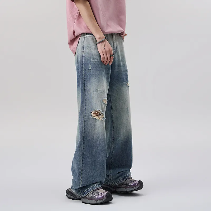 LANGWEIZHE Hip Hop Street Style Distressed Loose Fit Straight Fit Basic Casual Pants Unisex-12