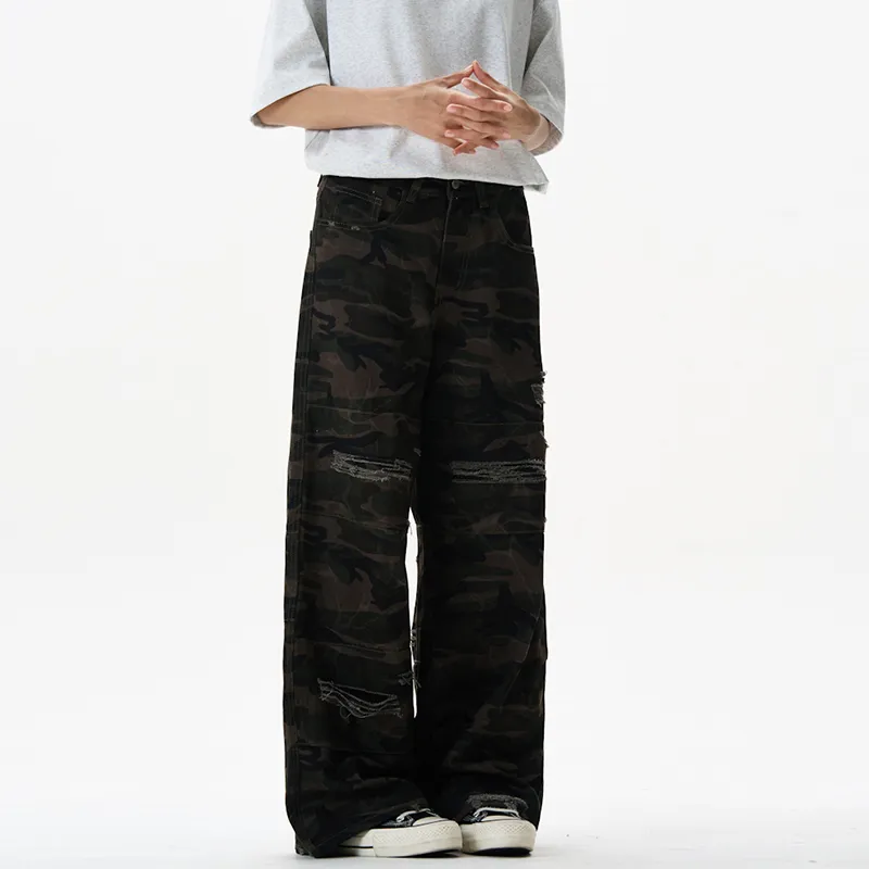 LANGWEIZHE Loose Fit Straight Fit Trendy Fashion Design Premium Camouflage Casual Pants Unisex-12