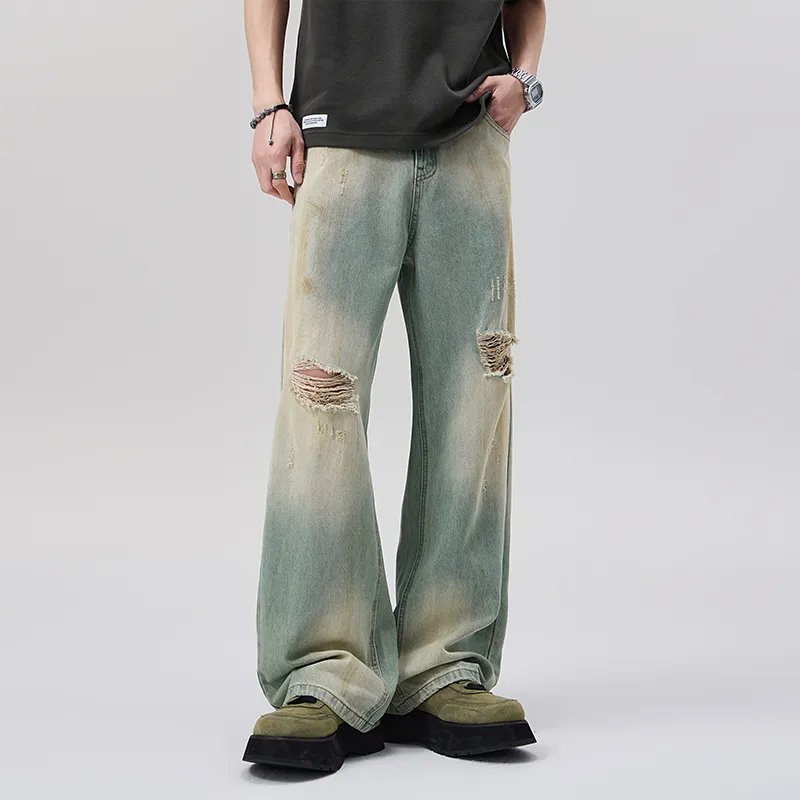 LANGWEIZHE Hip Hop Street Style Distressed Loose Fit Straight Fit Basic Casual Pants Unisex-16