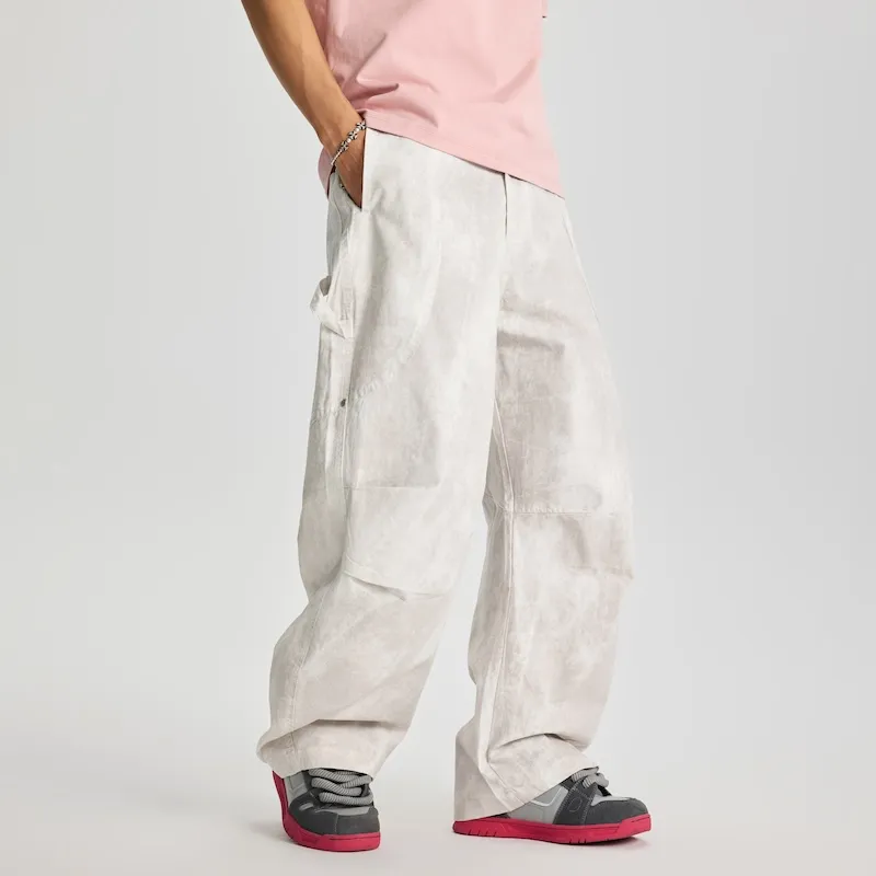 LANGWEIZHE Patchwork Design Premium Parachute Logging Pants Versatile Loose Fit Distressed Pants Unisex-4