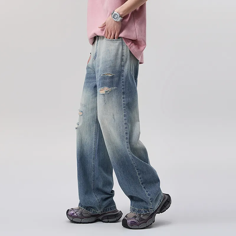LANGWEIZHE Hip Hop Street Style Distressed Loose Fit Straight Fit Basic Casual Pants Unisex-11