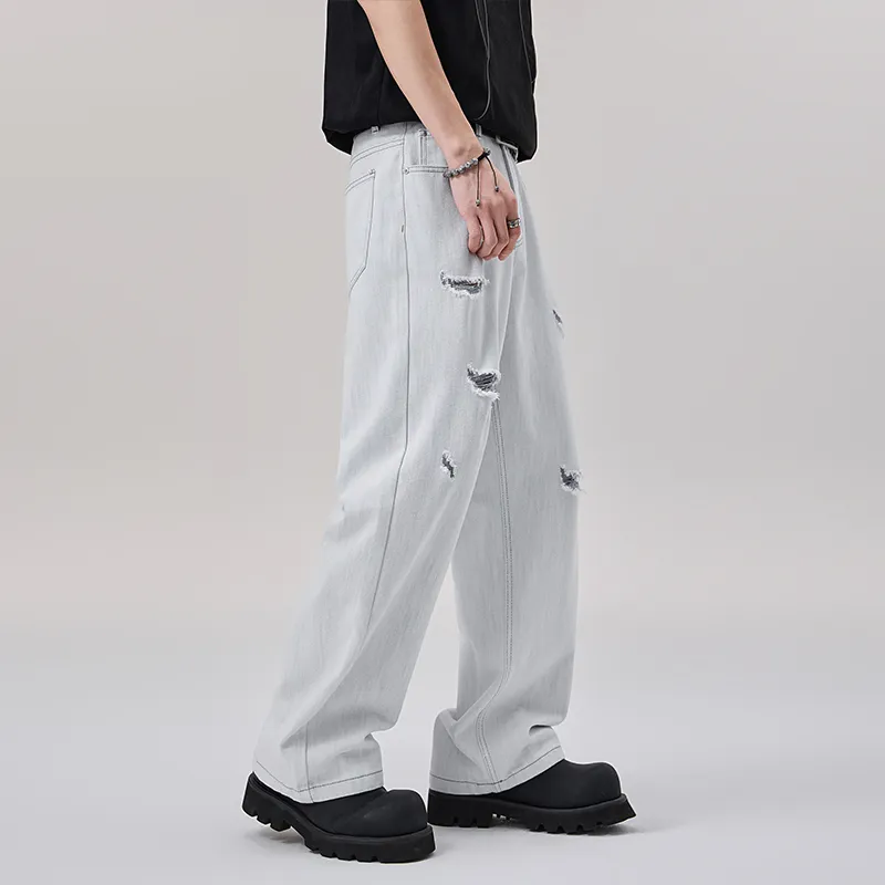 LANGWEIZHE Hip Hop Street Style Distressed Loose Fit Straight Fit Basic Casual Pants Unisex-5