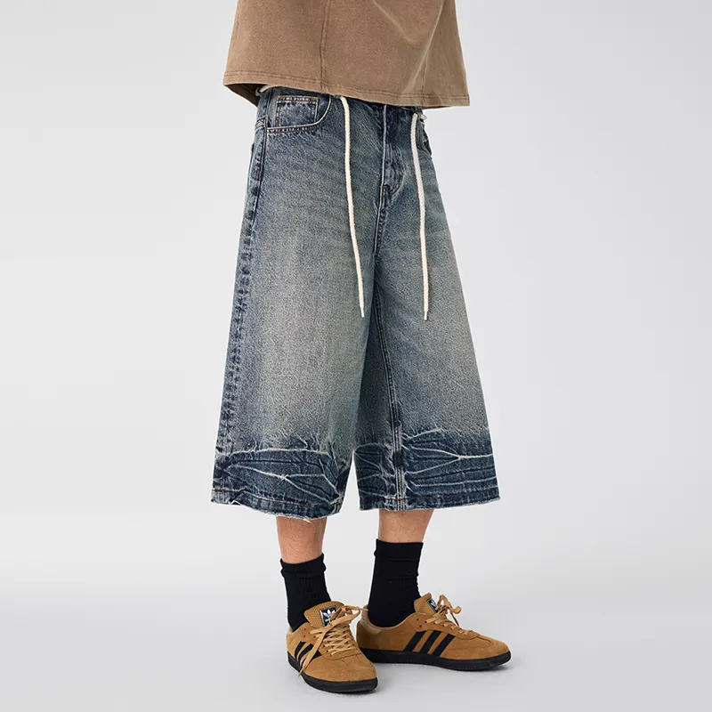 LANGWEIZHE Denim Shorts Unisex Nostalgic Blue-5