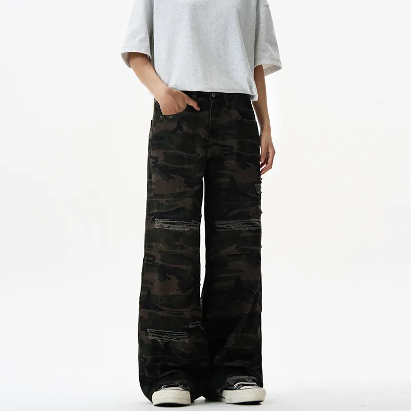 LANGWEIZHE Loose Fit Straight Fit Trendy Fashion Design Premium Camouflage Casual Pants Unisex-11