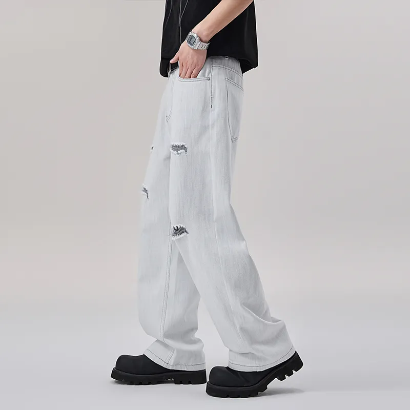 LANGWEIZHE Hip Hop Street Style Distressed Loose Fit Straight Fit Basic Casual Pants Unisex-4