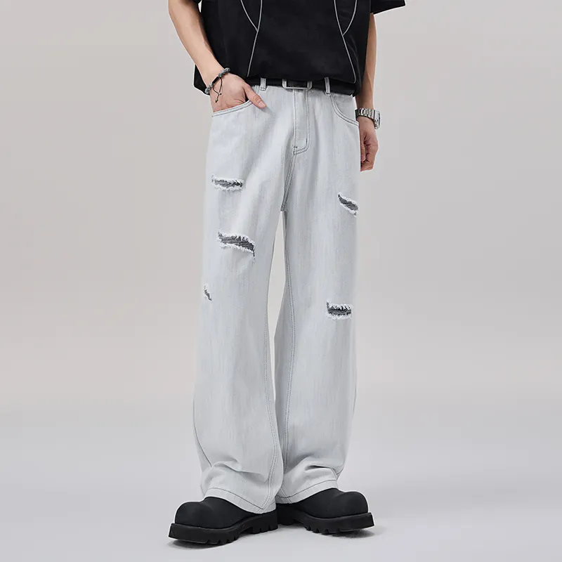 LANGWEIZHE Hip Hop Street Style Distressed Loose Fit Straight Fit Basic Casual Pants Unisex-2