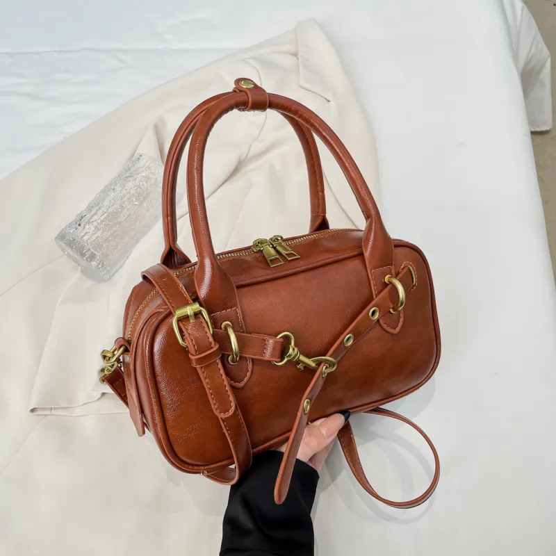 Yalu PU Bowling Bag, Handbag Women's Burgundy/Black/Coffee/Brown-15