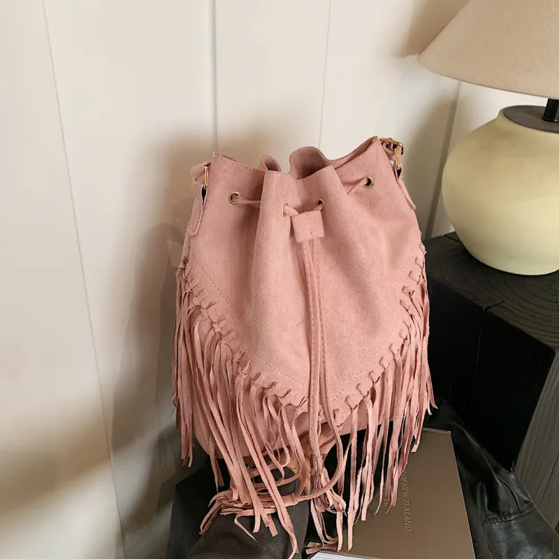 Yalu Matte Fabric Shoulder Bag Women's Black/Coffee/Pink/Brown-5