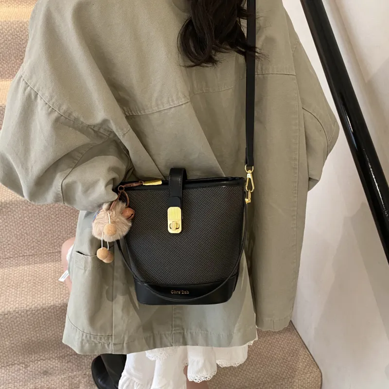 Yalu PU Bucket Bag, Shoulder Bag, Crossbody Bag, Handbag Regular Women's Black/Pink/Brown/Ecru-6