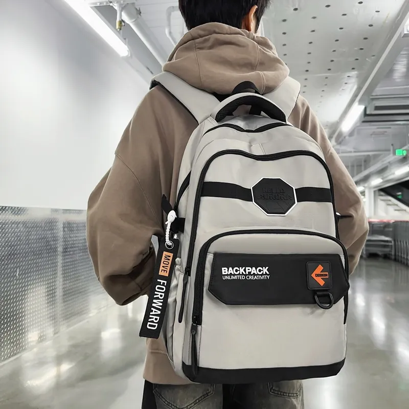 Yalu Nylon School Bag Travel Bag Hiking Backpack Unisex Trendy Khaki/Classic Black/Elegant Gray/Quality Gray Green-16