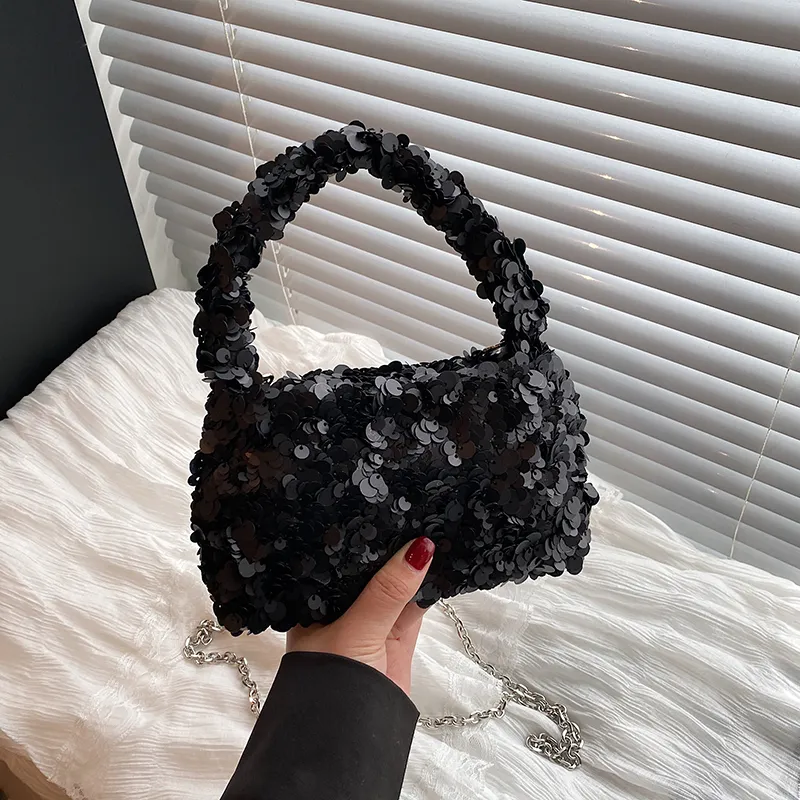 Yalu Sequins One Shoulder Handbag Regular Women's Black/White-5