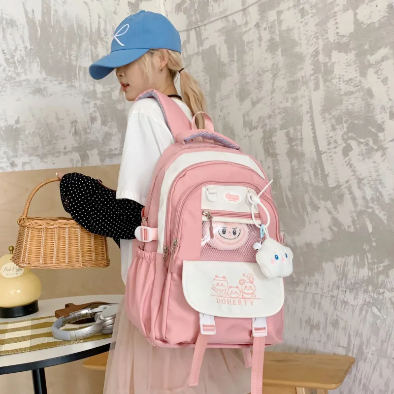 Yalu Nylon Fabric Backpack Regular Unisex Pink/Black/Blue/Green/Yellow-2