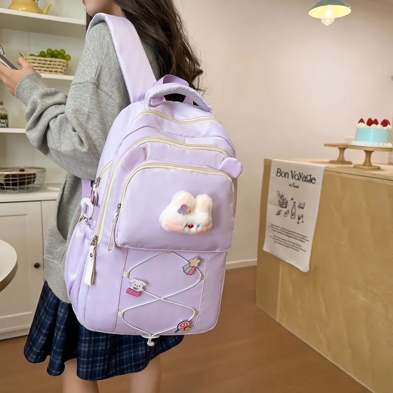 Yalu Nylon Backpack Women's Beige Yellow/Black/Burgundy/Purple/Pink-17