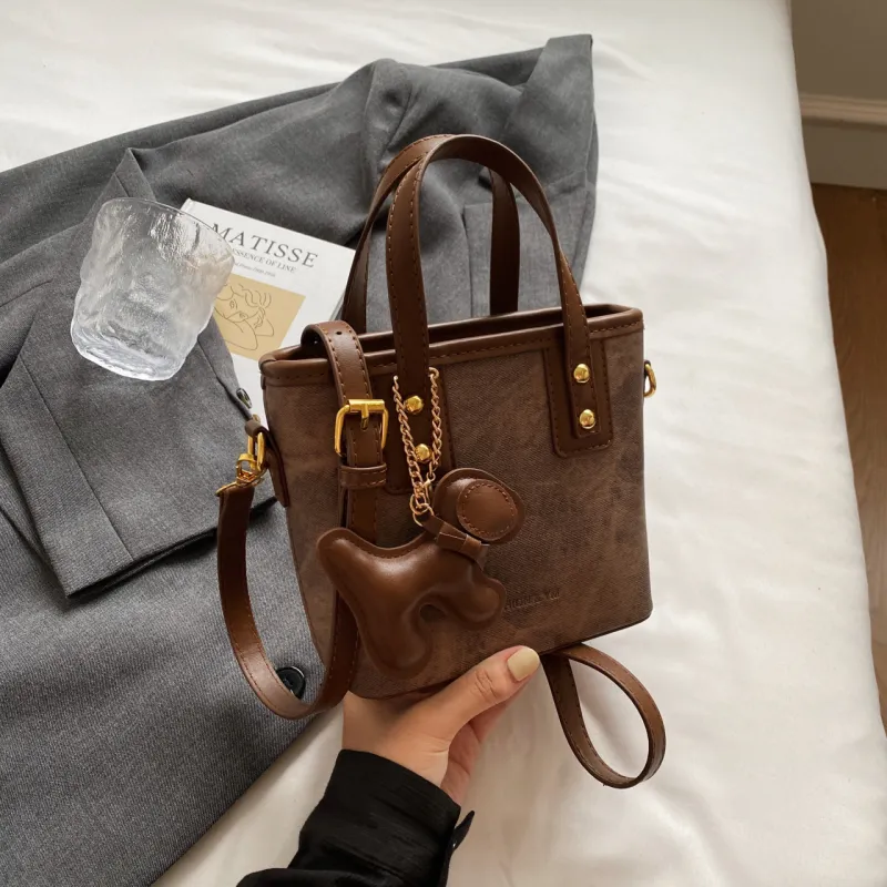 Yalu PU Bucket Bag, One Shoulder Handbag Women's Black/Ecru/Blue/Coffee-2