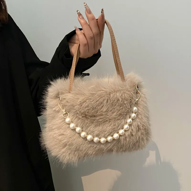 Yalu Plush Handbag, Shoulder Bag Regular Women's White/Light Khaki/Pink/Gray/Dark Khaki/Black-1