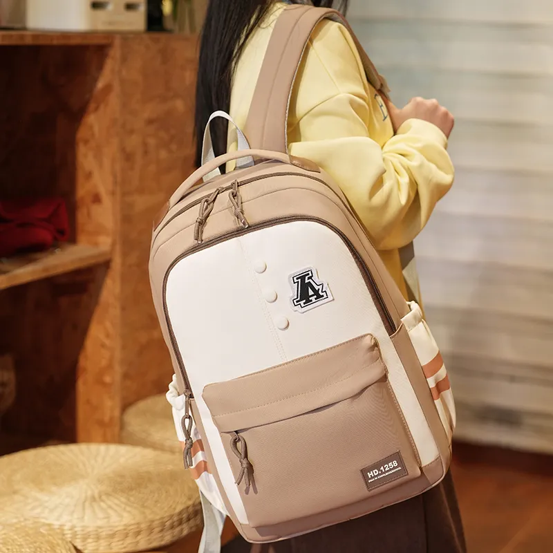 Yalu Nylon Fabric Backpack Regular Unisex Gray/Black/Orange Red/Purple/Khaki/Coffee-18