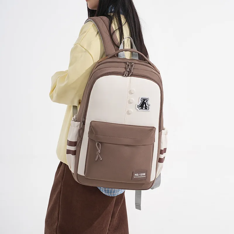 Yalu Nylon Fabric Backpack Regular Unisex Gray/Black/Orange Red/Purple/Khaki/Coffee-21